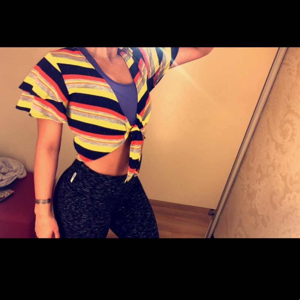 Multicolor striped cropped tie shirt